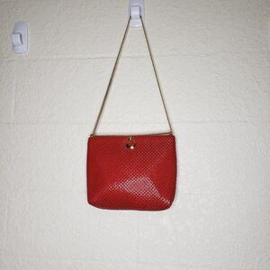 Whiting & Davis Red Mesh Metal Gold Chain Bag